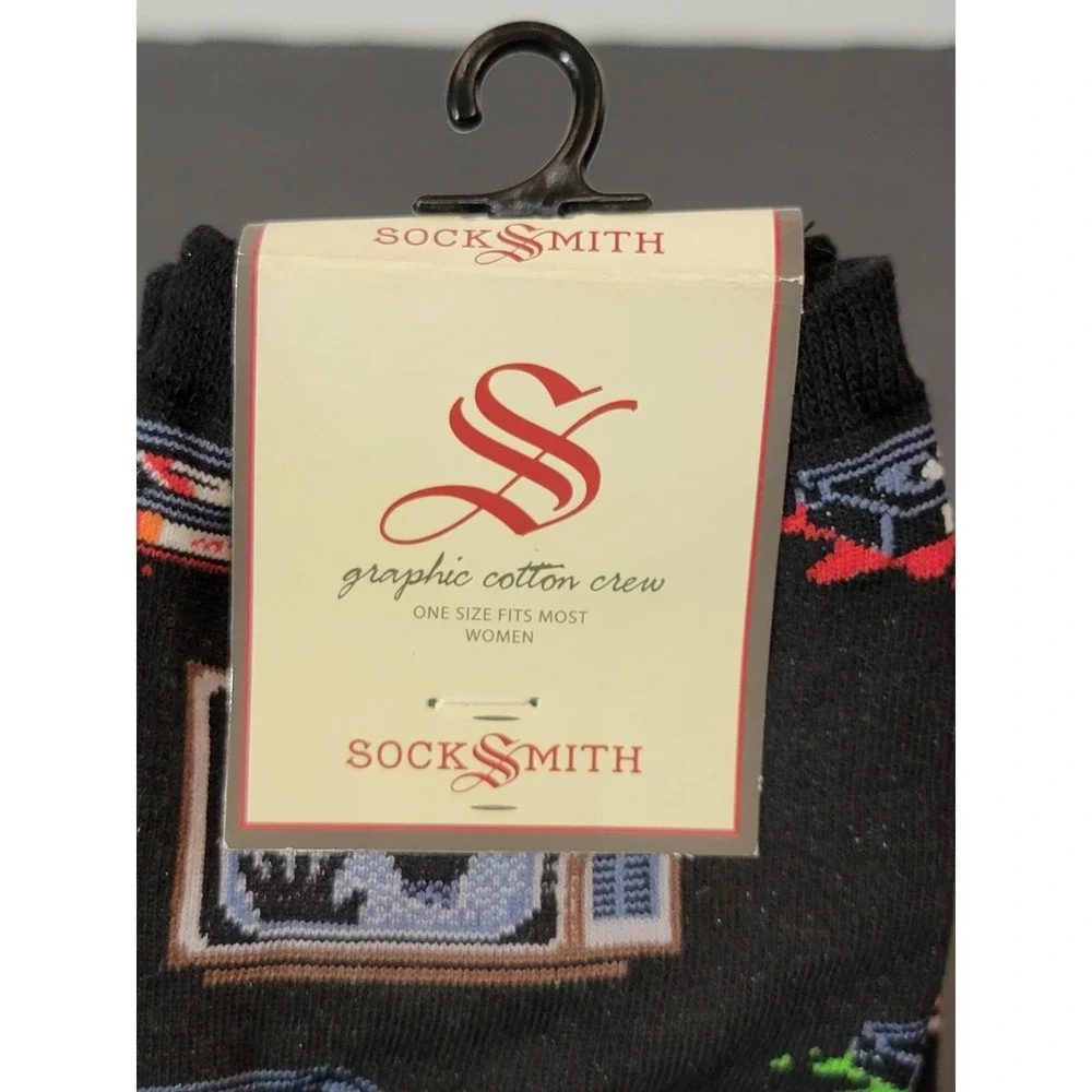 Socksmith VHS Tape Horror  Retro Crew Socks Novelty Halloween Women's Size‎ 9-11